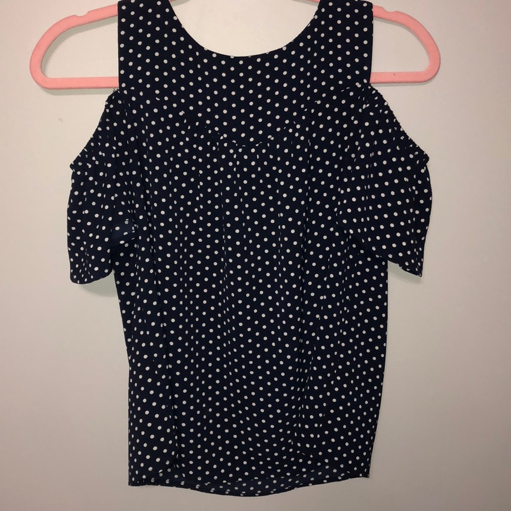 navy blue cold shoulder blouse